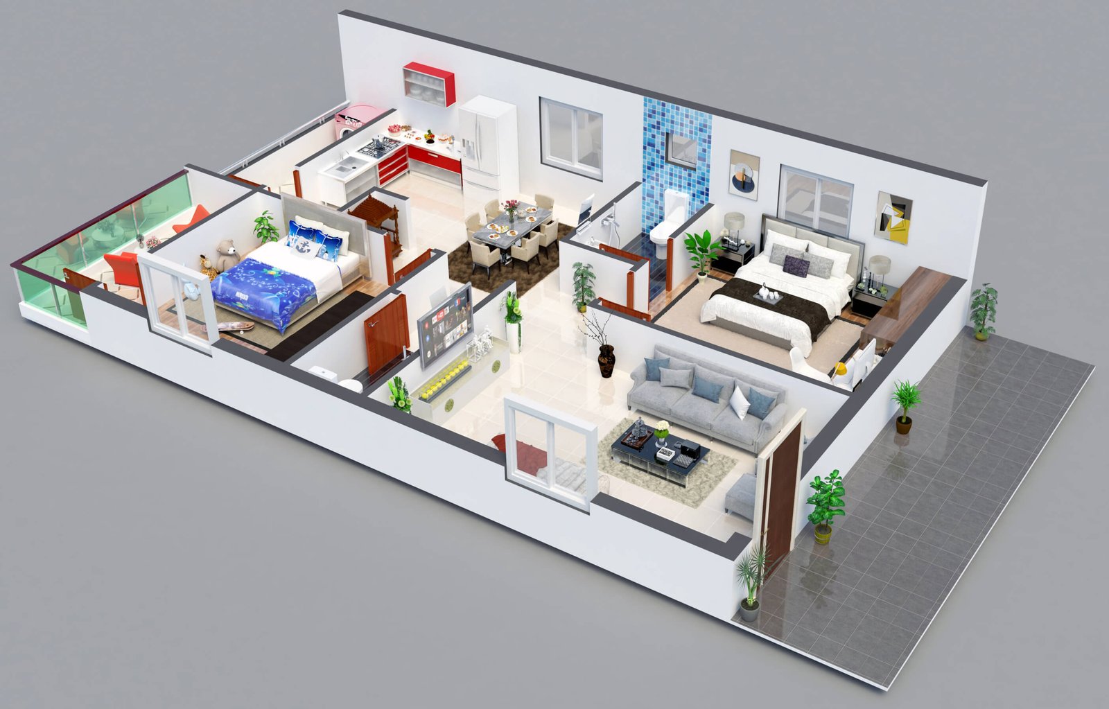 2bhk west face isometric view image at Sindhuja Towers Apartment Nizamabad